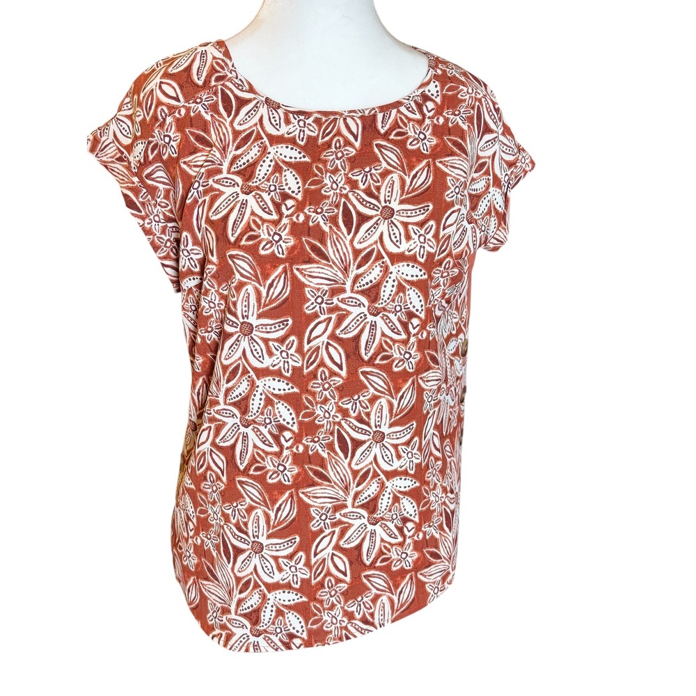Fortune + Ivy‎ Floral Print Button Detail Top Blouse Small NWOT Coral